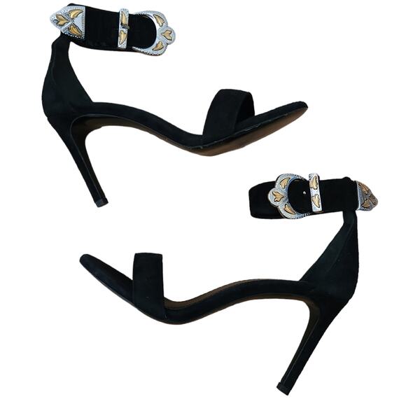 MAJE Falbaria black suede leather western buckle ankle strap heel sandals 39 NEW - Picture 9 of 9